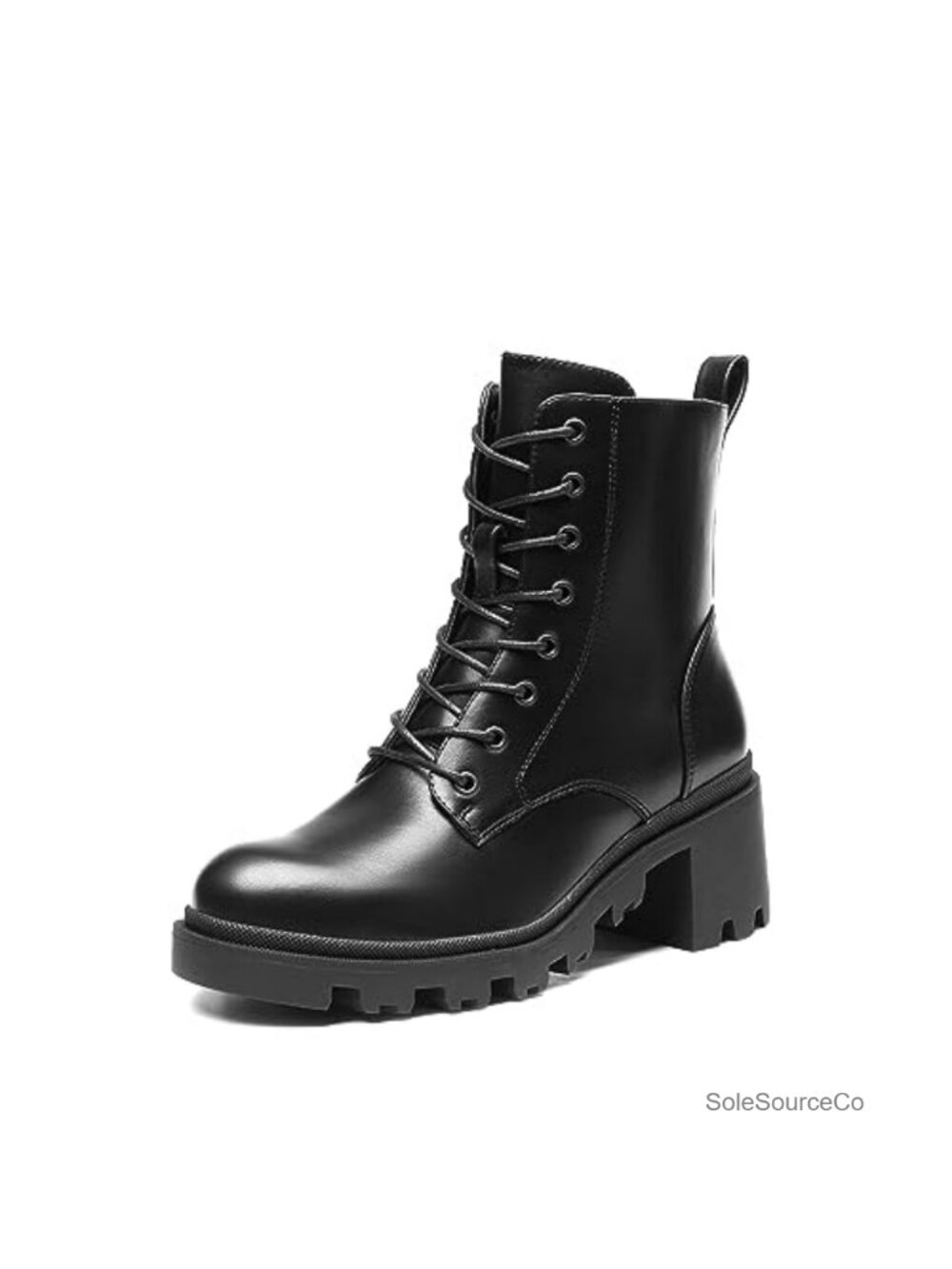 Women's Ankle Boots Lace Up Combat Booties Faux Leather Chunky Heel